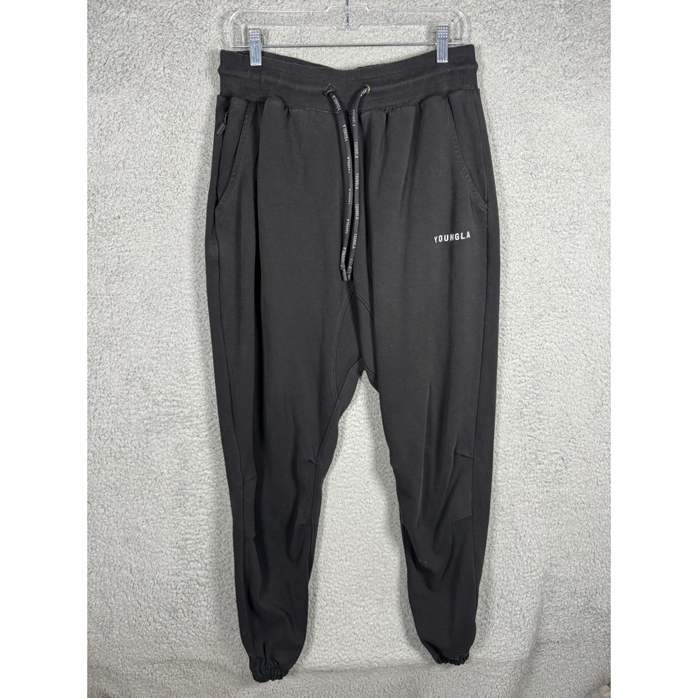 YoungLA Mens Black Tapered Joggers XL Cotton Blend Athletic Pants Zipper Pockets